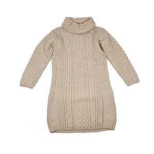 Aran Sweater Market Womens Wool Knit Turtle Neck Dress Sweater